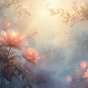 etheral nature environment, soft pastel tones, mystical plants