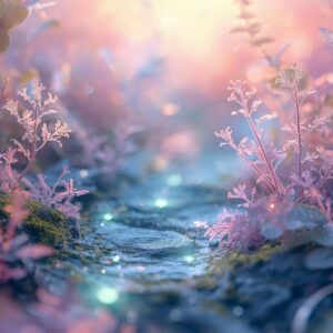 etheral nature environment, soft pastel tones, mystical plants (1)